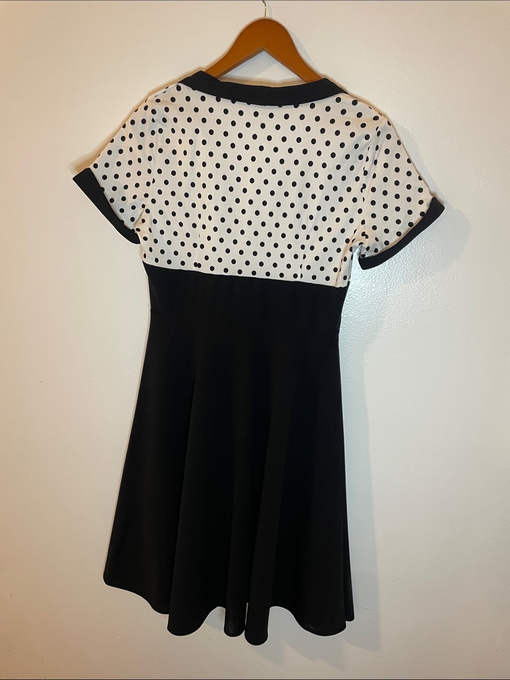 Polka Dot Baby Doll Sweetheart Vintage Black Fit-and-Flare Midi Dress Size Large - Picture 2 of 5